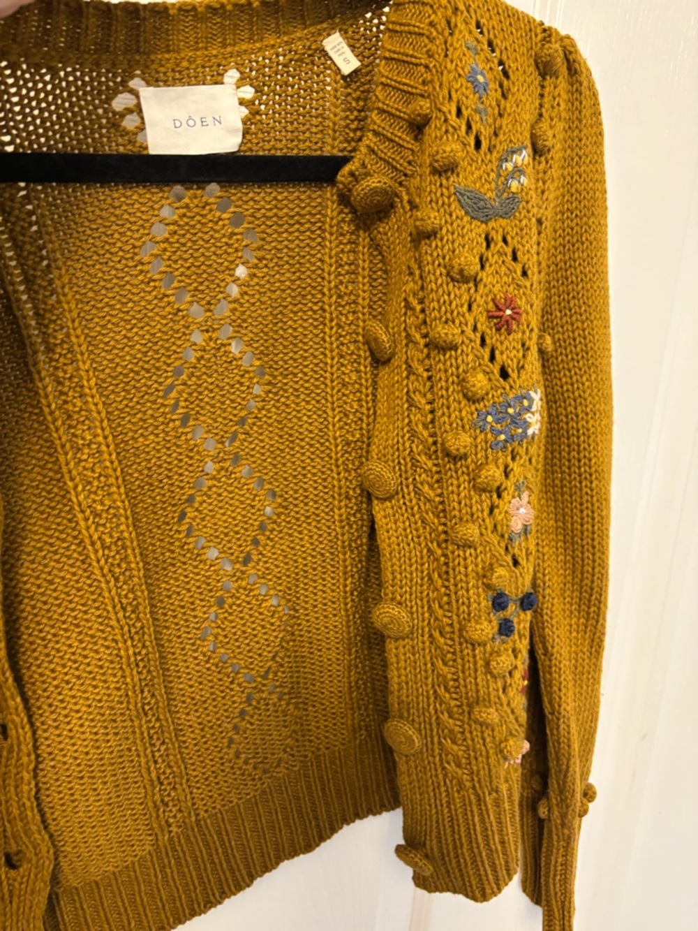DÔEN Forget Me Not Cardigan Small Mustard Embroidered Organic Cotton - Picture 5 of 16
